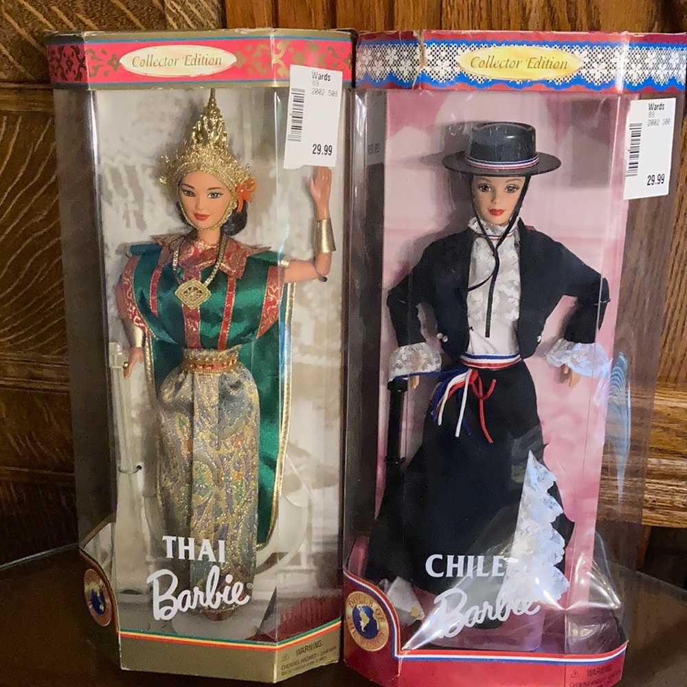 2 gorgeous vintage Barbies in original boxes - one is Thai. The other Chilean.